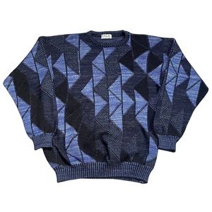 Vintage Geometric Knit Sweater Area Blue